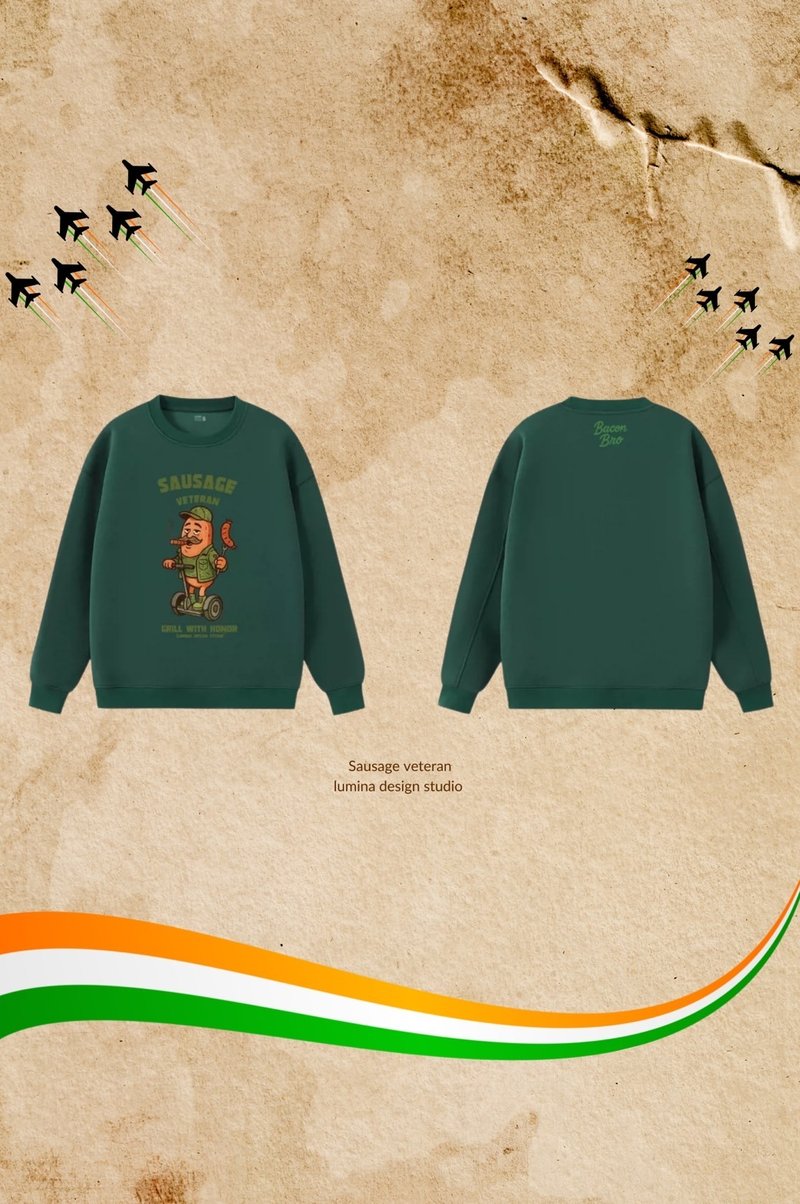 肉腸大叔原創角色長袖墨綠現貨少量供應 - 女上衣/長袖上衣 - 棉．麻 綠色