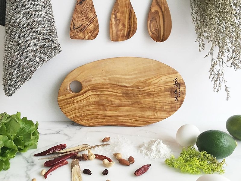 With a veneer (in) olive wood chopping cooking cheese breakfast tray - Small Plates & Saucers - Wood Brown
