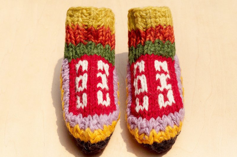 Christmas gift is limited to one knitted pure wool thermal socks / children's wool socks / children's wool socks / inner bristle socks / knitted wool socks / children's indoor socks-Bright Sun Eastern European style totem - Kids' Shoes - Wool Multicolor