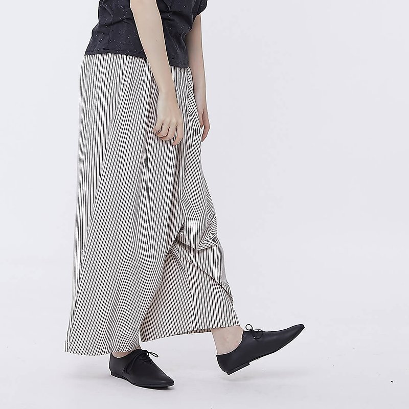 Egan Linen Cotton Wide Pants Kakhi Stripe - กางเกงขายาว - ผ้าฝ้าย/ผ้าลินิน สีเทา