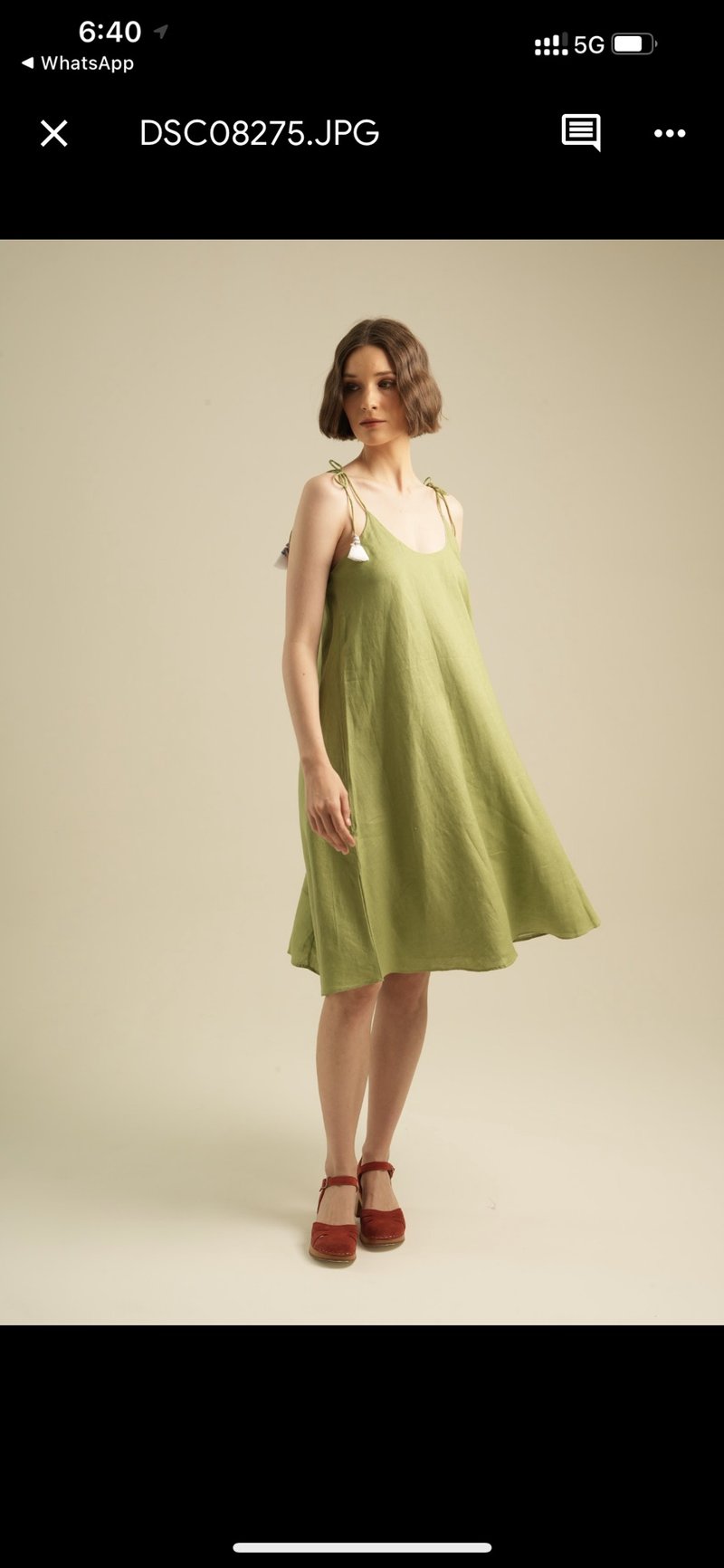 Shreya dress in green linen - ชุดเดรส - วัสดุอื่นๆ 