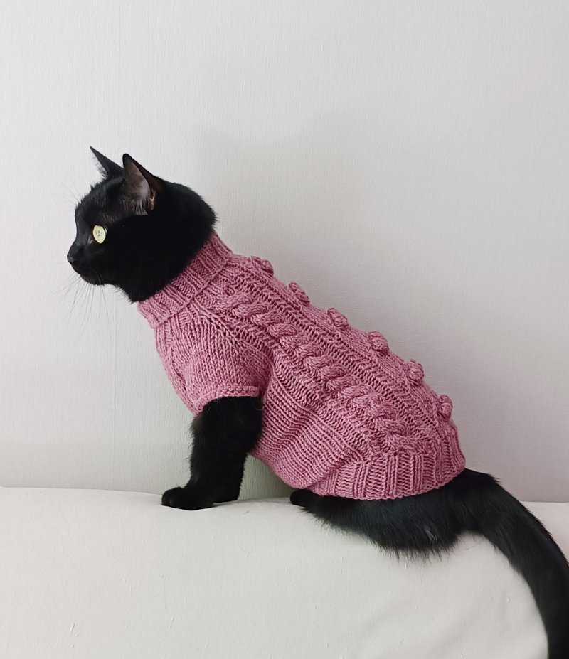 Aran cat sweater Sphinx sweater Wool cat jumper Knitting clothes for pets - 寵物衣服 - 羊毛 