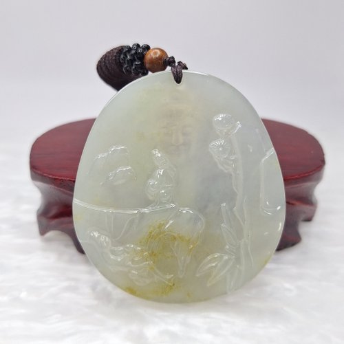緣圓翡翠 老種冰料手工雕刻悟道佛一念之間吊墜 |天然緬甸玉A貨翡翠