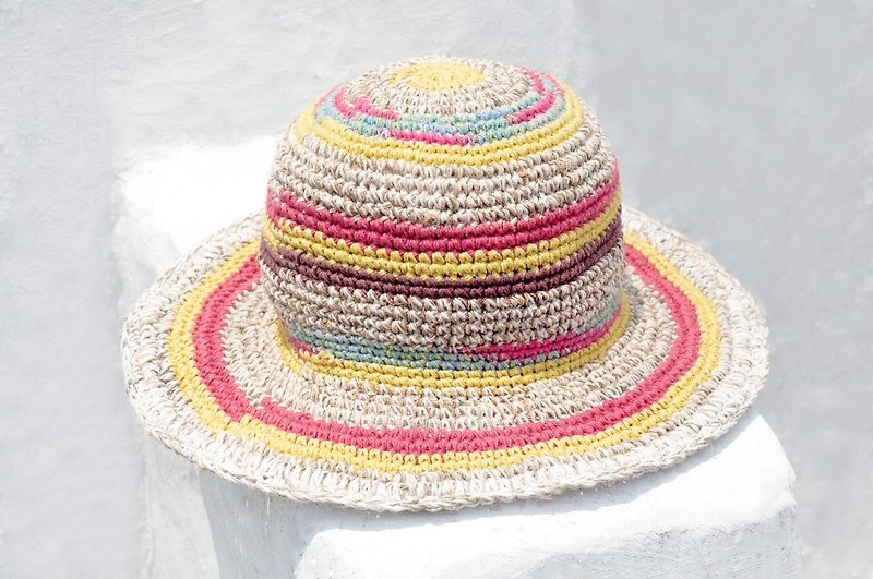 Valentine's Day gift a limited edition of hand-woven cotton Linen cap / knit cap / hat / straw hat / straw hat - South America Machu Picchu gradient ice cream cotton Linen cap - Hats & Caps - Cotton & Hemp Multicolor