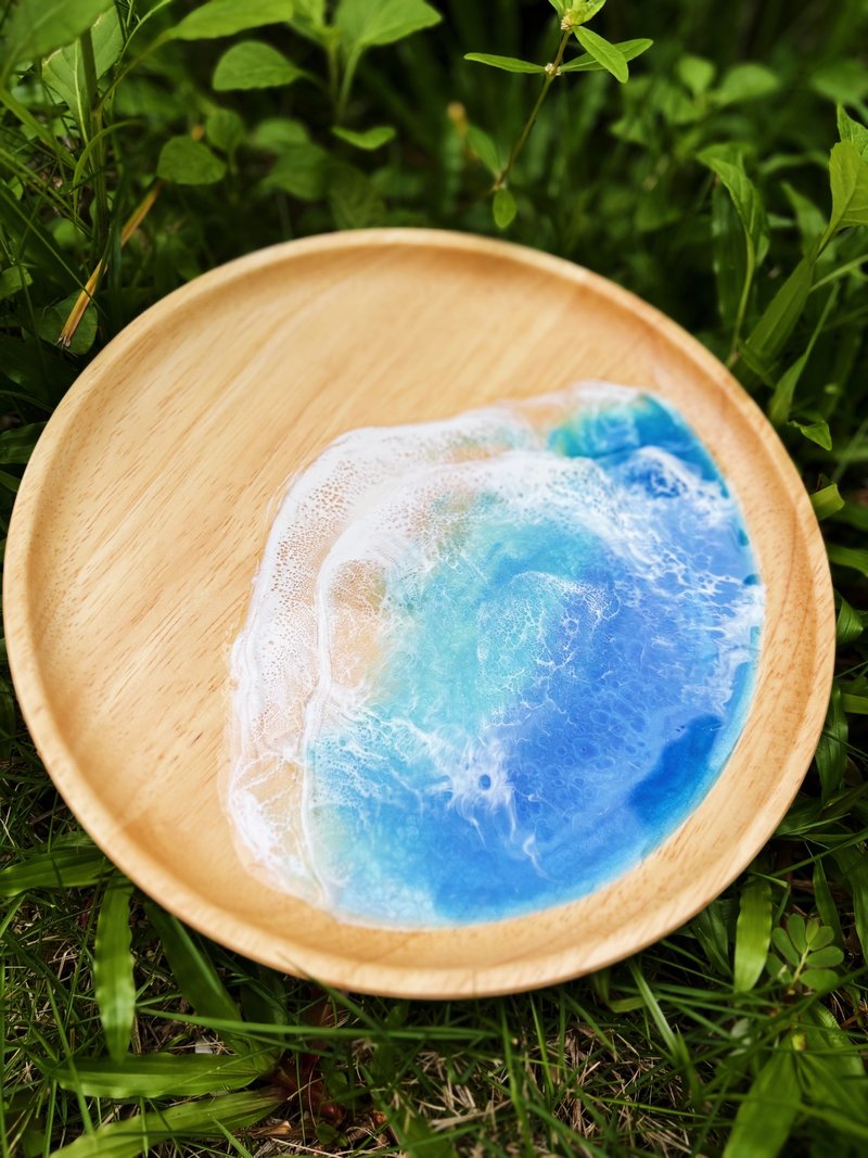 [Ready Stock] Ocean Waves Teal Log Plate - ของวางตกแต่ง - เรซิน 