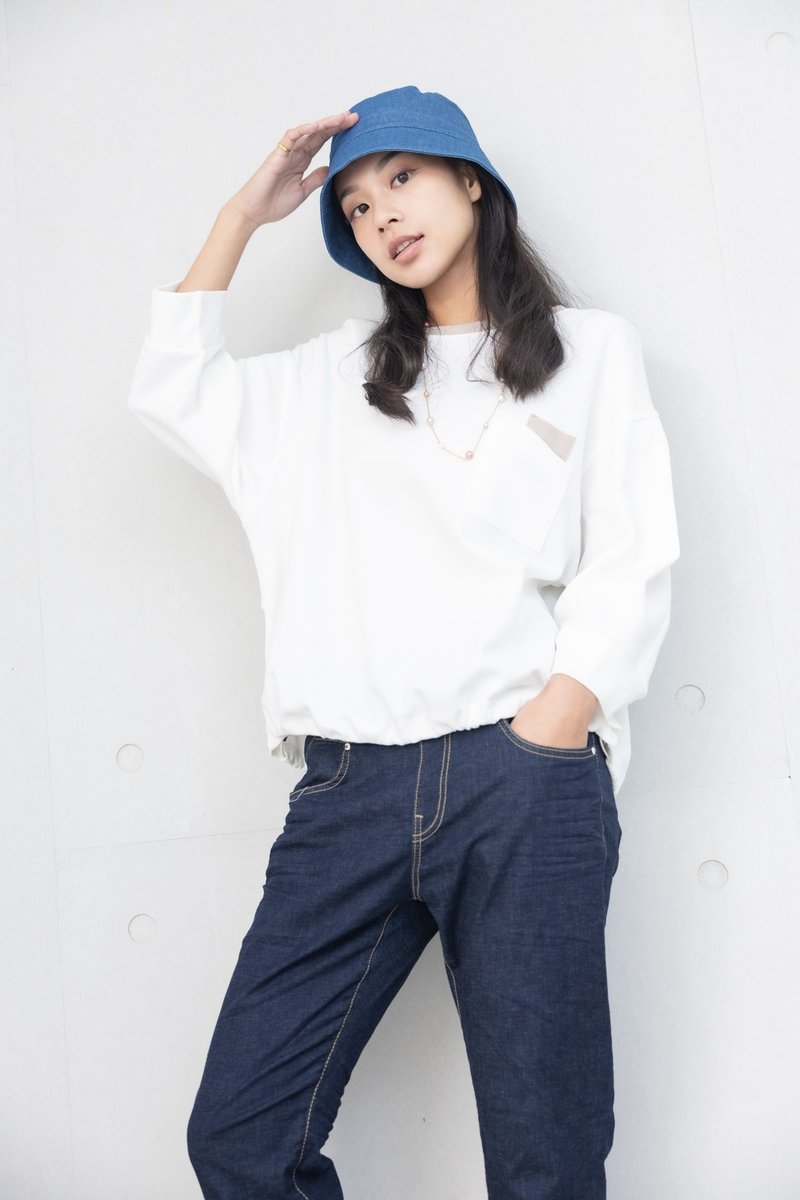 落肩一大一小口袋上衣 白色 - 女上衣/長袖上衣 - 其他材質 白色