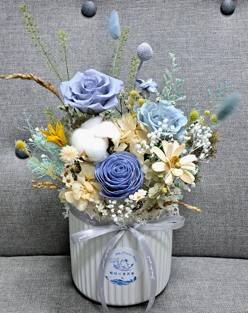 Gray and blue low-key tune, eternal flower pot gift - ตกแต่งต้นไม้ - พืช/ดอกไม้ สีเทา