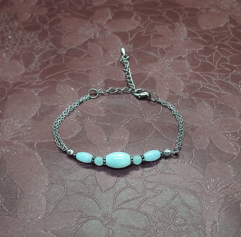 Ning Yu through White - Amanda natural Burma jade beads Silver bracelet design - Bracelets - Gemstone White