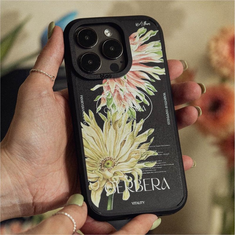 Wave Flower Art Warm Sun Curling Chrysanthemum Canyon Powerful MagSafe iPhone Case-Quiet Black - เคส/ซองมือถือ - ซิลิคอน หลากหลายสี