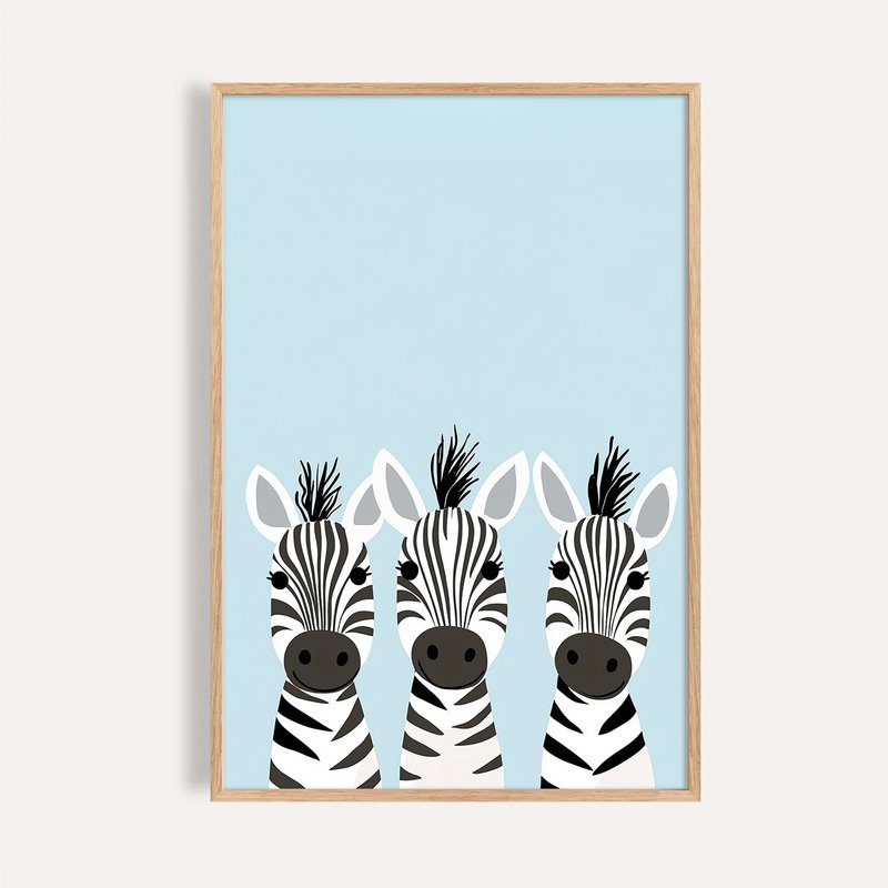 三隻斑馬的藍天合唱團 Zebra Chorus in Blue / 童話系列動物插畫 - 海報/掛畫/掛布 - 紙 