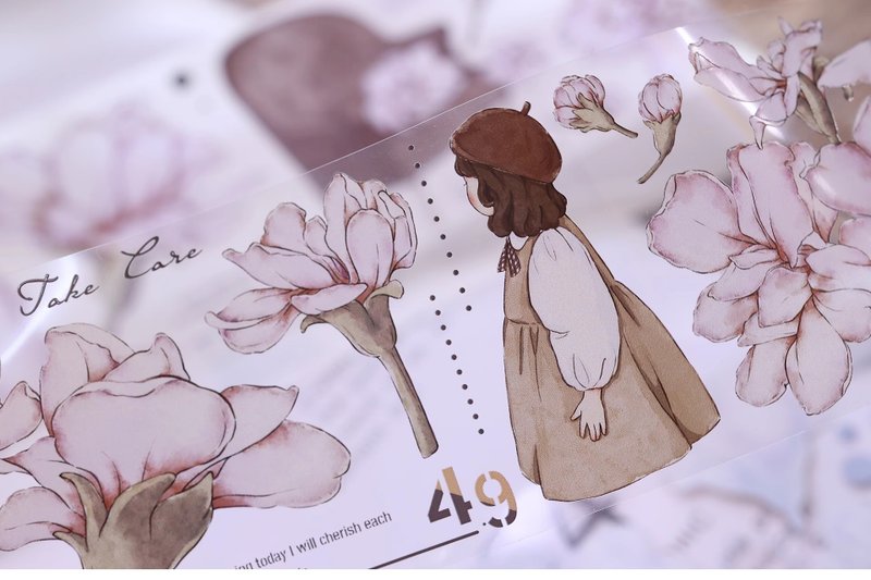 紫羅蘭 輕復古花卉人物 PET 和紙膠帶 手帳拼貼 - 紙膠帶/和紙/PET - 其他材質 多色