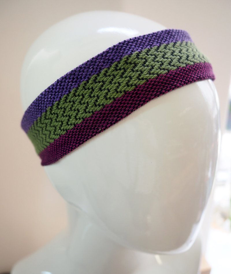 手織りのヘッドバンドブルー、レッド、緑 - ヘアアクセサリー - コットン・麻 多色
