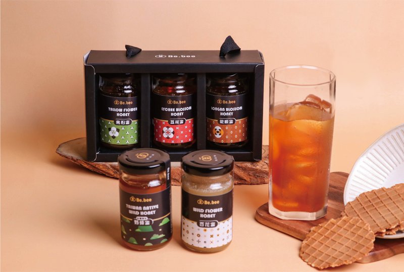 Be.bee 3-in Honey Gift Box-Lychee Honey.Sapium sebife Honey.Hundred Flower Honey - น้ำผึ้ง - สารสกัดไม้ก๊อก สีส้ม