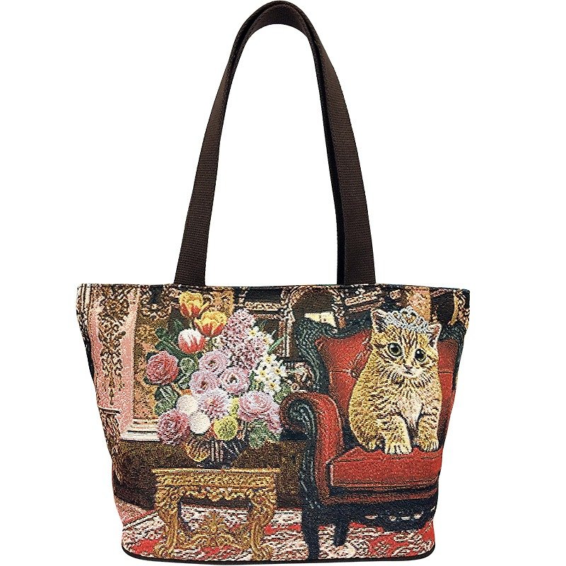 Mid-tote bag anti-splash horizontal jacquard princess meow - Messenger Bags & Sling Bags - Other Materials 