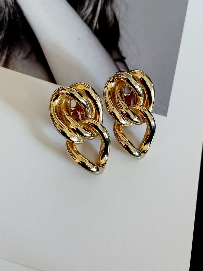 vintage jewelry antique ornate gold double hoop clip earrings - Earrings & Clip-ons - Other Metals 