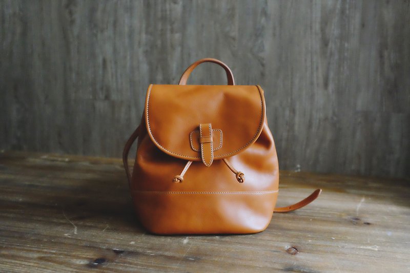 Italian vegetable tanned soft cowhide mini rucksack premium craftsmanship - Backpacks - Genuine Leather Orange