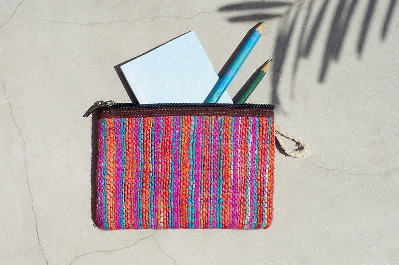 Tanabata gift limited hand-woven coin purse / storage bag / cosmetic bag / sundries bag / camera bag / sundries bag-South American style striped rainbow feel hand twisted silk thread - Toiletry Bags & Pouches - Cotton & Hemp Multicolor