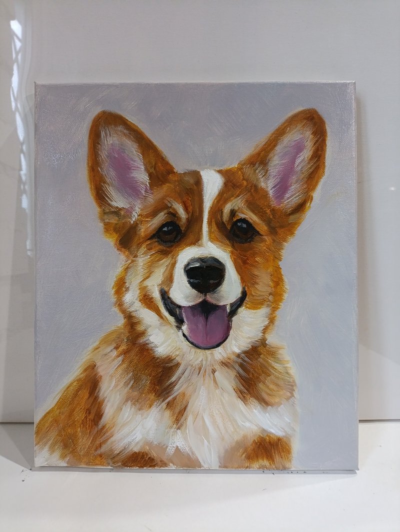 Hunting Dog Painting Original Art Dog Oil Painting Canvas Painting - 海報/掛畫/掛布 - 棉．麻 金色