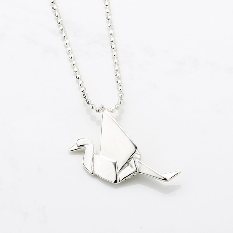 Paper crane folded crane s925 sterling silver necklace Valentine's Day gift - สร้อยคอ - โลหะ สีเงิน