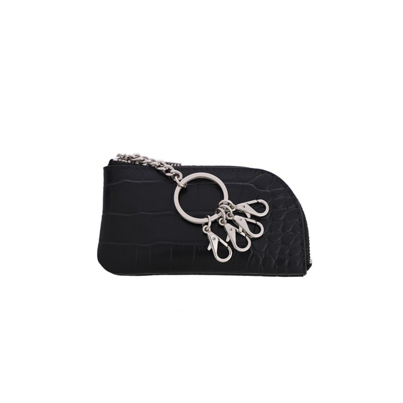 Dark Light Leather Key Holder - กระเป๋าสตางค์ - หนังแท้ สีดำ