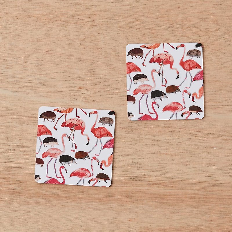 FLAMINGOS AND HEDGEHOGS CROQUET COASTER SET OF 2 - Coasters - Wood Pink