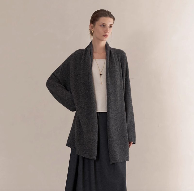 French Minimalist Cashmere Wool Plush Lazy Cardigan Jacket - สเวตเตอร์ผู้หญิง - วัสดุอื่นๆ หลากหลายสี