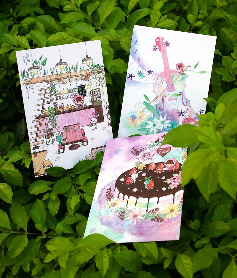 Froggy blue postcard set + pink postcard set + special gift postcards, a total of eight pieces - การ์ด/โปสการ์ด - กระดาษ หลากหลายสี