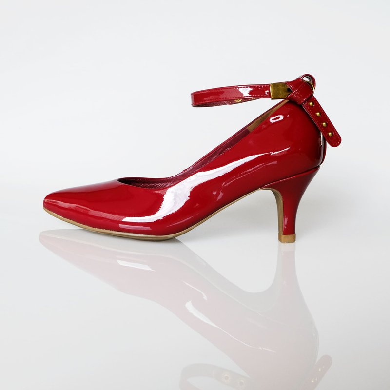 French red. 2ways top leather air cushion stiletto high heels - รองเท้าส้นสูง - หนังแท้ สีแดง