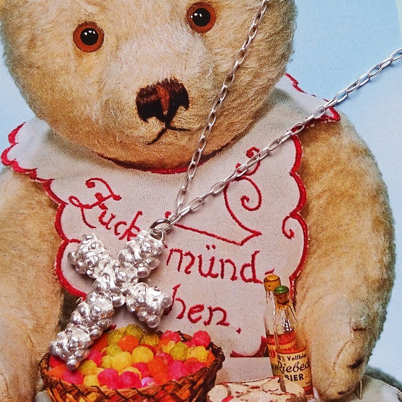 Sedmikrasky Teddy Bear Cross Necklace / Silver 925 - Necklaces - Sterling Silver Silver