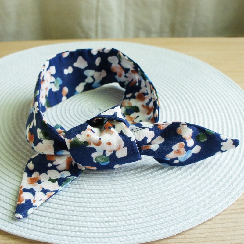Lovely日本二重紗【雪花無鋁線髮帶、髮圈、小領巾】深藍 - 領結/領巾 - 棉．麻 藍色