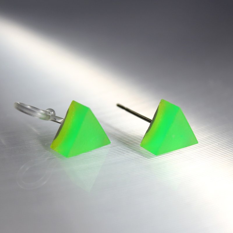 Triangle Resin Earring / Fluorescent Green / Single stud - Earrings & Clip-ons - Resin Green