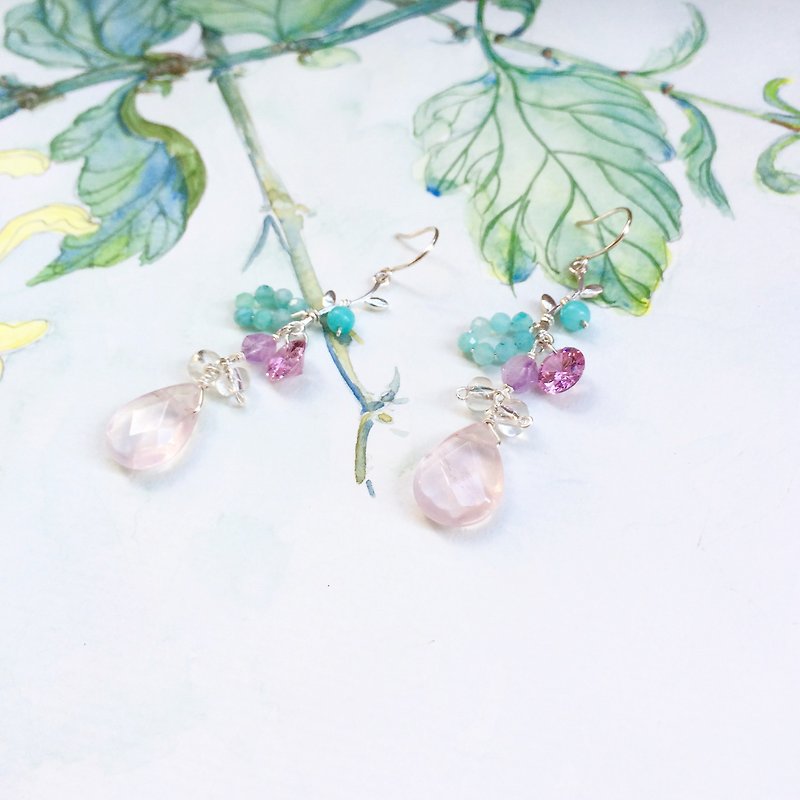 Spring series-2 925 silver-colorful gems earrings - Earrings & Clip-ons - Gemstone Multicolor