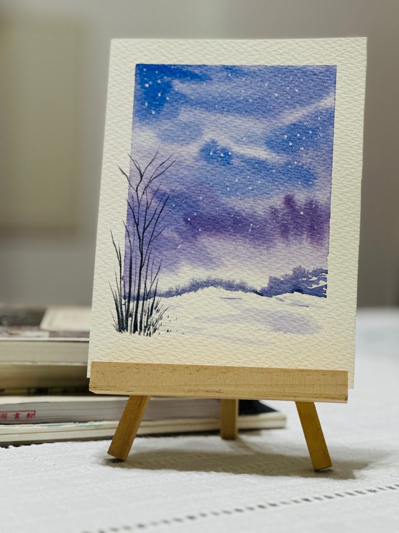 [Blue and Purple Aurora] Watercolor painting/card/hanging painting/landscape painting/healing painting/original hand-painted - Cards & Postcards - Paper 