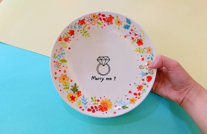Marry me underglaze painted tray - Small Plates & Saucers - Porcelain Multicolor