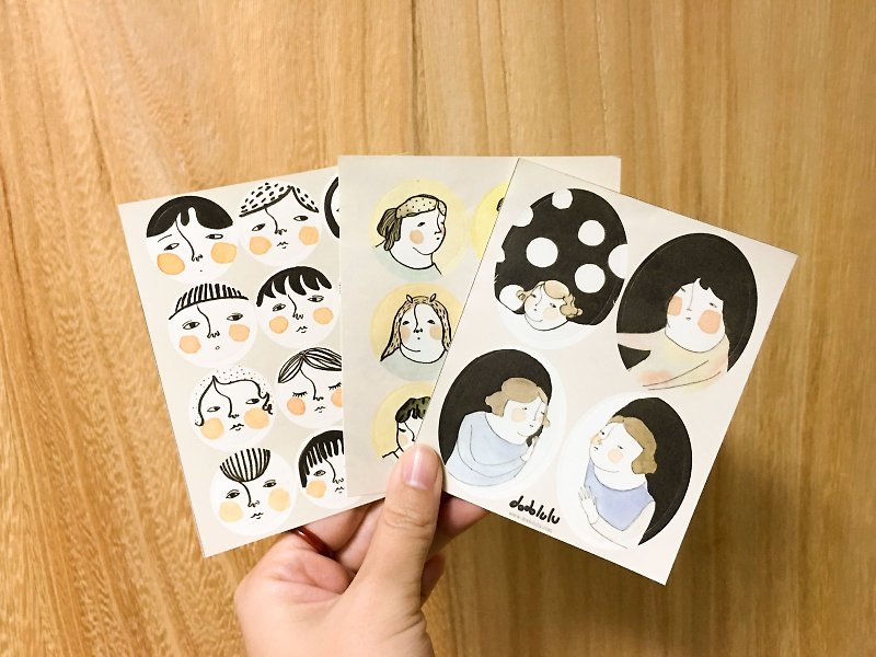 Faces and girls round stickers - สติกเกอร์ - กระดาษ สีดำ