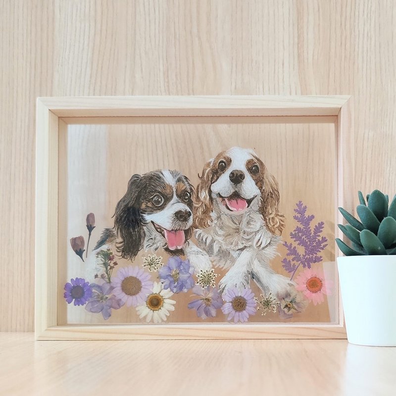 手繪狗狗の花花世界|客製化.細壓克力乾花畫框|情人節.生日禮物 - 相框/畫框 - 塑膠 