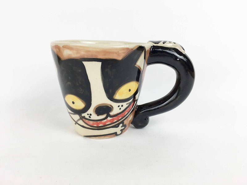 Nice Little Clay wide mouth mug black and white cat 01062-02 - Mugs - Pottery Brown