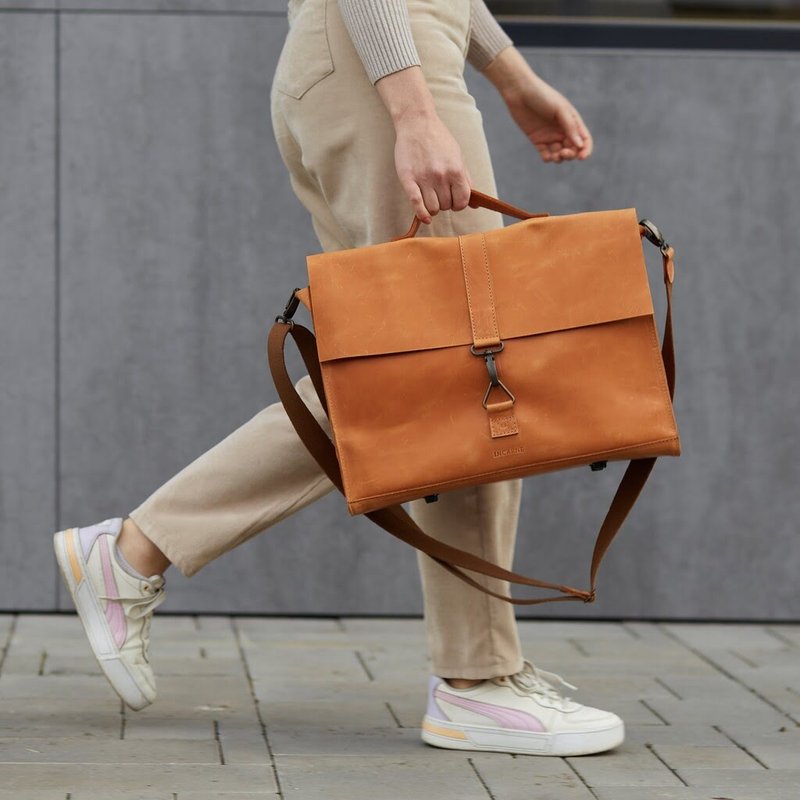 Leather convertible bag, briefcase, 2 in 1 backpack - Backpacks - Genuine Leather Orange