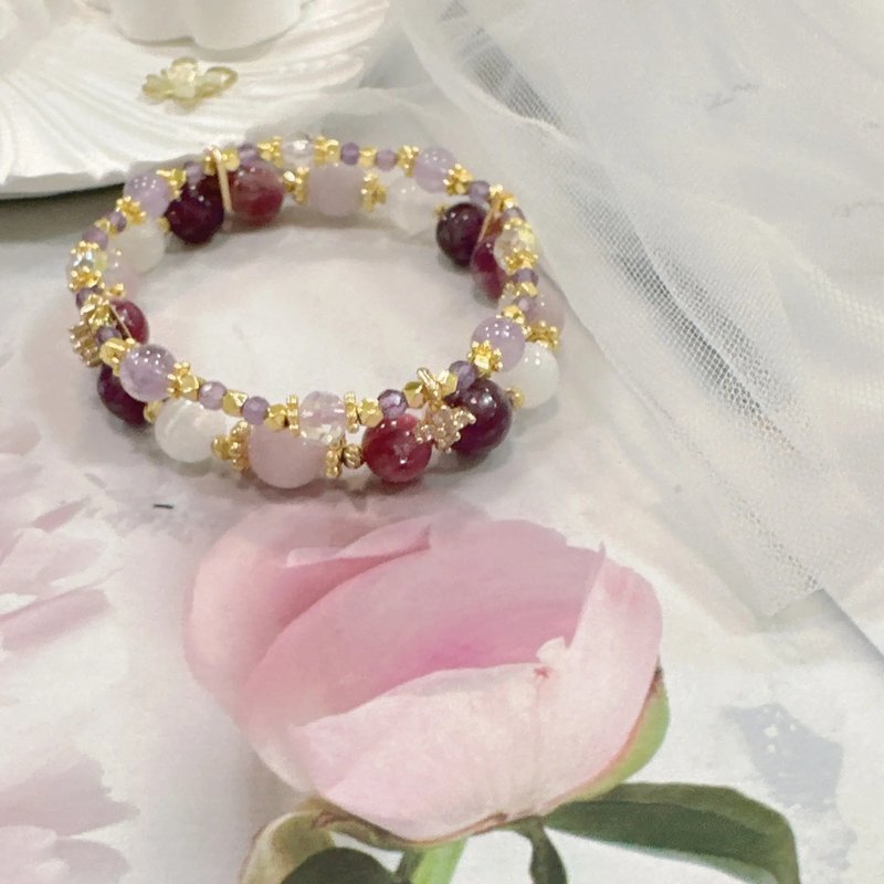 漸層 紫鋰雲母 紫祖母晶 薰衣草紫晶 18k 雙圈手鏈 雙鍊 - 手鍊/手環 - 水晶 紫色