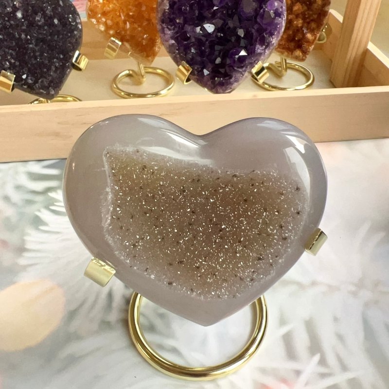 全拋砂糖瑪瑙愛心共生黑碧璽(附底座)-B - 擺飾/家飾品 - 水晶 