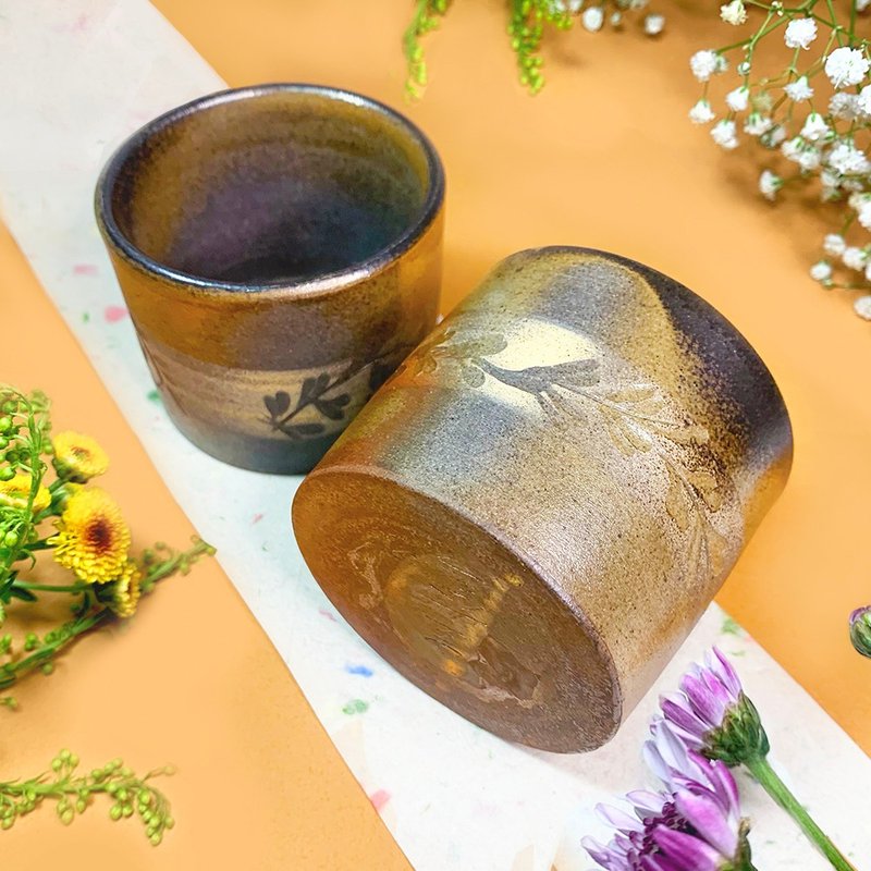 花蔓系列筒杯 新彩燒 柴燒陶藝 手作作品 | 茶酒水咖啡杯 禮物 - 其他杯子 - 陶 金色