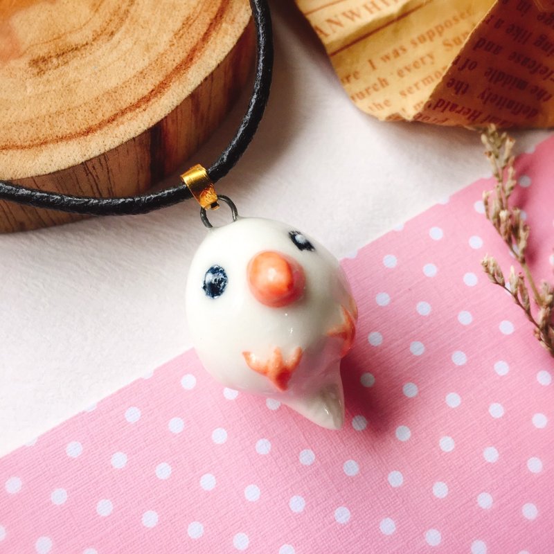 【擴香項鍊】香水精油項鍊|白文鳥|手作陶藝 - 項鍊 - 瓷 白色