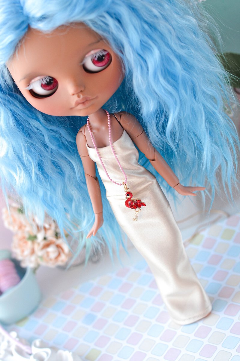 Blythe simple silk dress evening doll dress festive outfit cape boa clothes - Kids' Toys - Cotton & Hemp Pink