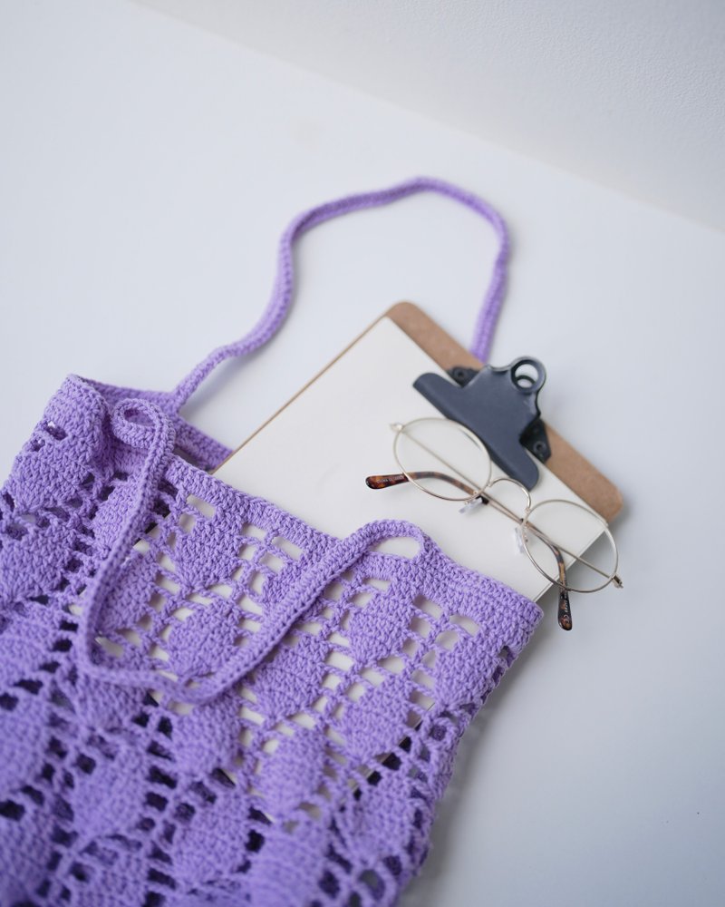 Small side bag | Warm taro purple / woven bag, knitted bag - กระเป๋าแมสเซนเจอร์ - ผ้าฝ้าย/ผ้าลินิน สีม่วง