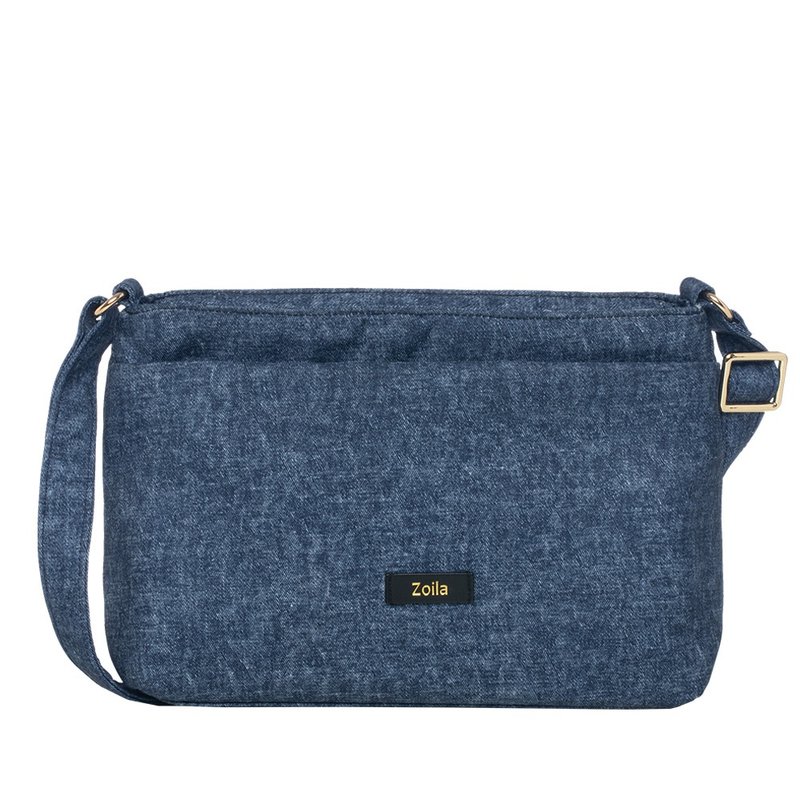 Double-layer crossbody bag (classic denim)_hand-held crossbody bag_can hold a long clip_multiple compartments - กระเป๋าแมสเซนเจอร์ - เส้นใยสังเคราะห์ สีน้ำเงิน