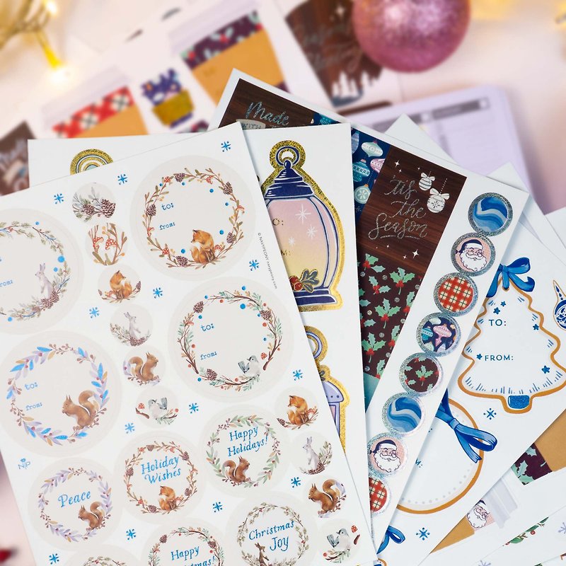 Christmas Planner Stickers and Gift Tags, Labels (8 Sheets, 180+ Stickers) - สติกเกอร์ - กระดาษ หลากหลายสี