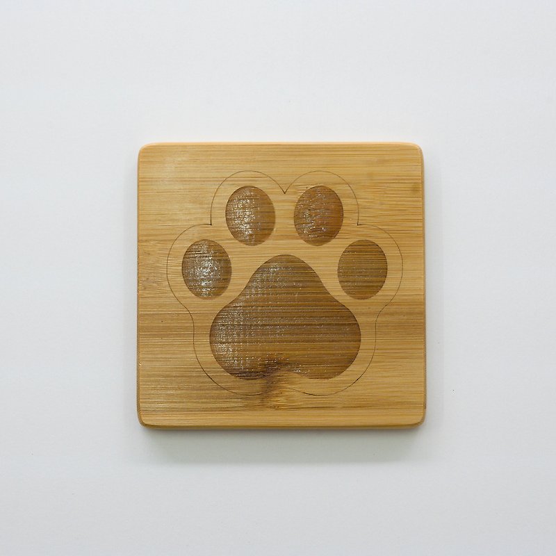 Healing cat paw coaster with double-sided design - Coasters - Bamboo Brown