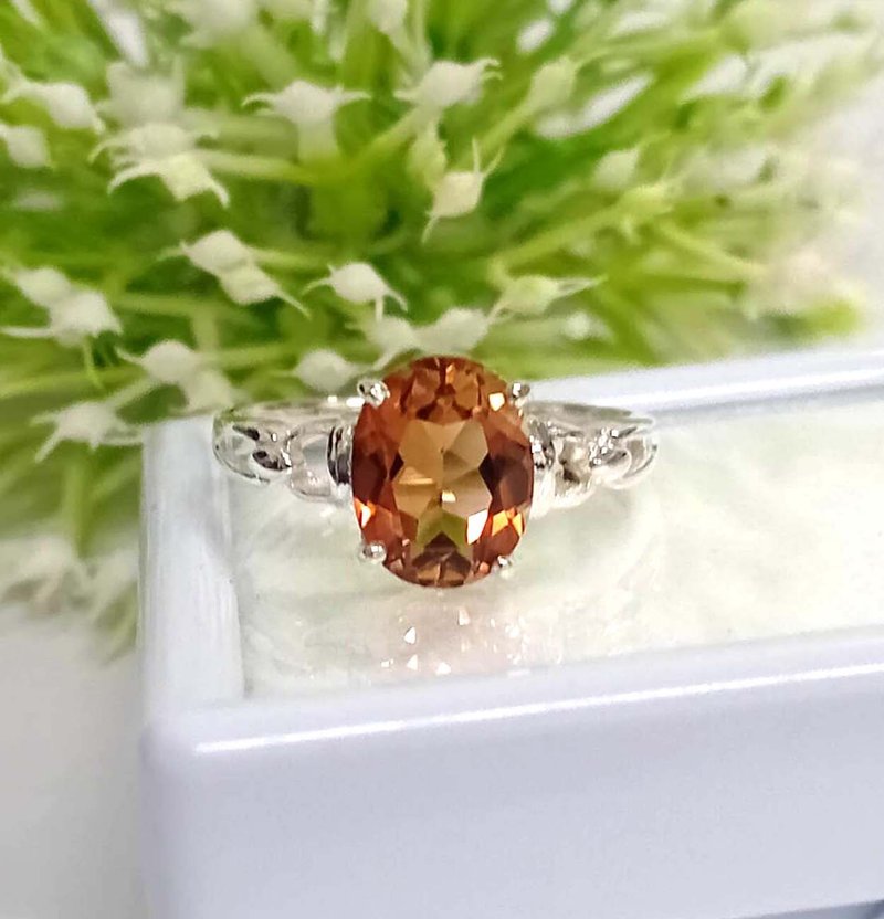 Natural imperial topaz unheated ring silver sterling ring size 7.0 free resize - 戒指 - 純銀 金色