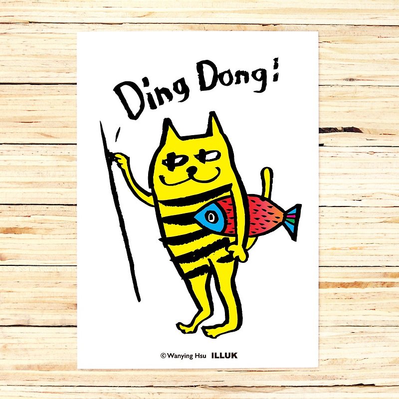 Wanying Hsu cat down postcard "DING DONG" - การ์ด/โปสการ์ด - กระดาษ 