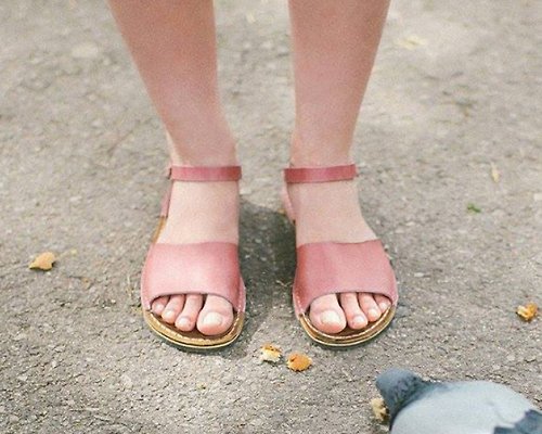 Crupon 粉色涼鞋、夏季皮革涼鞋、女士涼鞋、夏季鞋、滿幫涼鞋